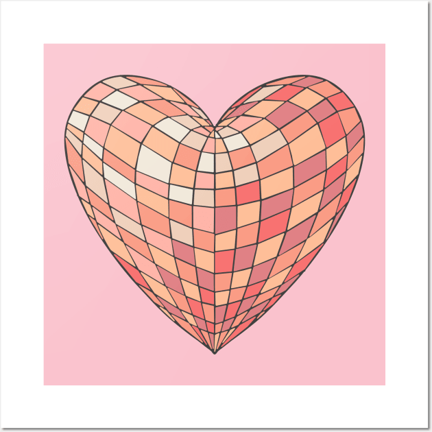 Heart Shaped Disco Ball - Peach Fuzz Wall Art by julieerindesigns